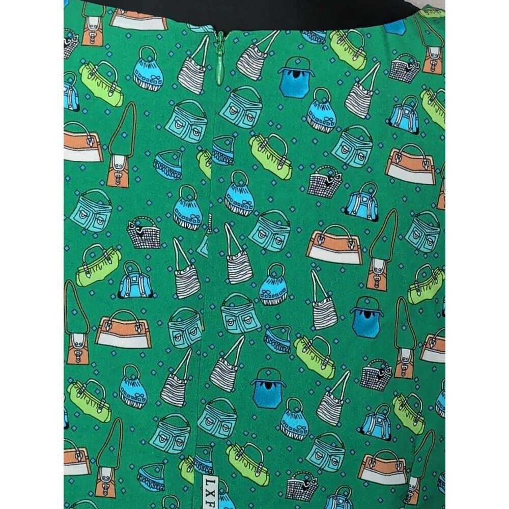 Tulip B Fit Flare Mini Dress XL Green Pockets Novelty Print NWT Summer Retro - Picture 7 of 13